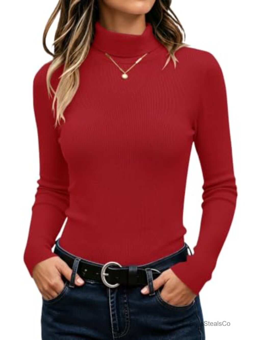 Women's Turtleneck Long Sleeve Ribbed Knit Pullover Sweater Cozy Winter